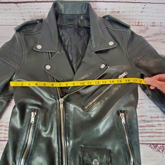 BLK DNM Black Leather Moto Biker Jacket Women's M Zip Bomber Coat Buckle Belted - Picture 14 of 16